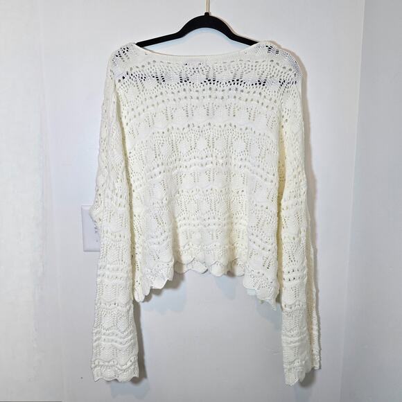 Sincerely Jules Women’s Ivory Crop Crochet  Sweater Oversized Boho Pullover Sz L - Picture 7 of 10